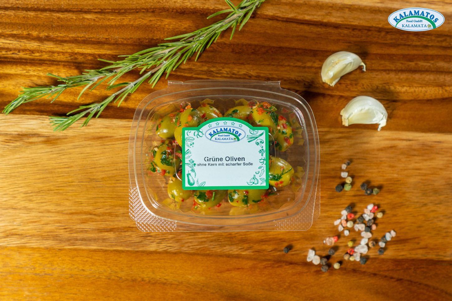 Grüne Oliven ohne Kern in scharfer Sauce – Kalamatos Food GmbH